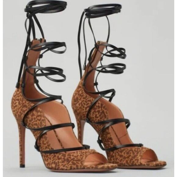 NEW Lita by Ciara Solid Square Toe Strappy Heels •37/ US 6• Pumps Cheetah Wrap - Picture 2 of 16